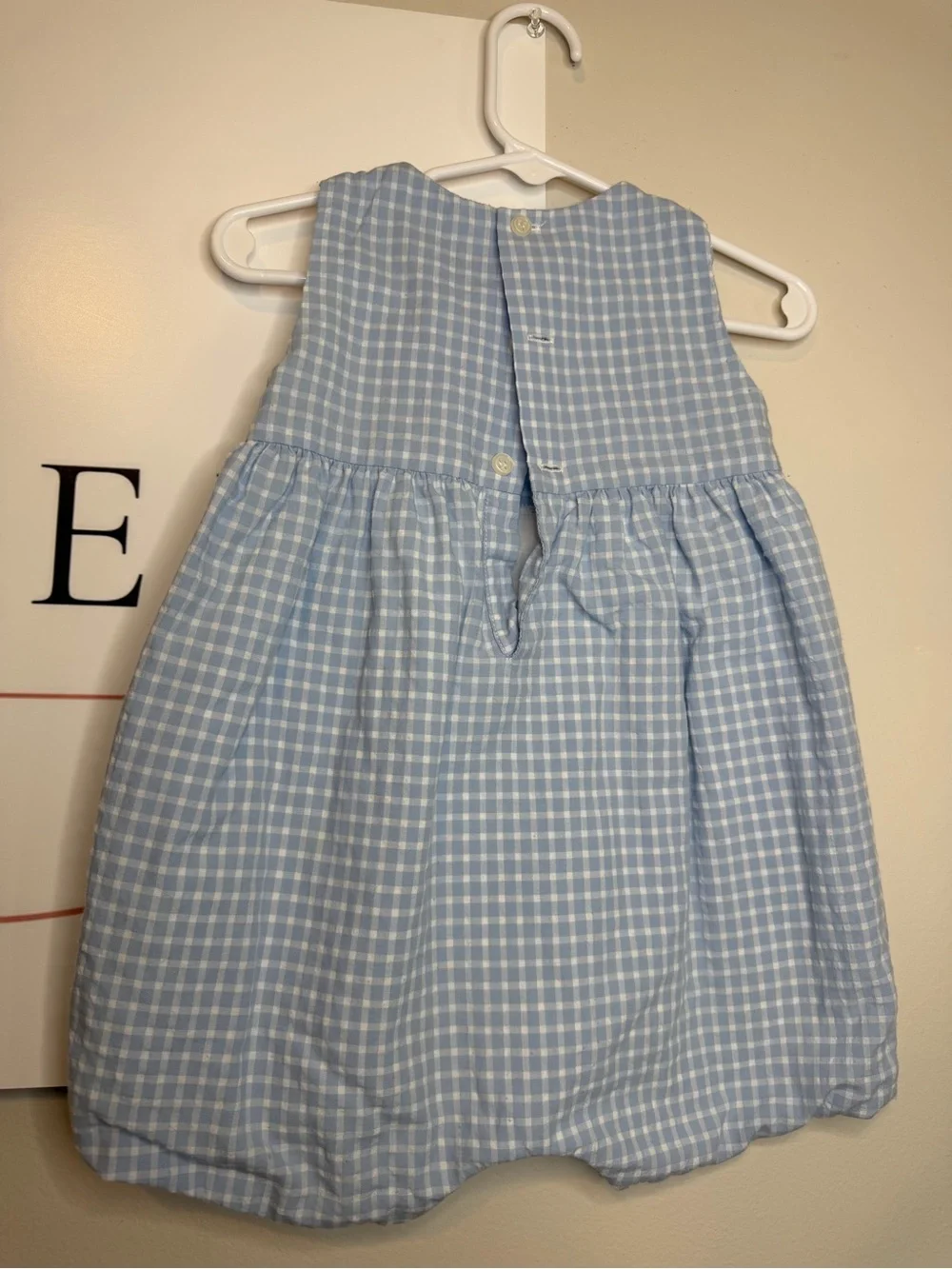 Luli & Me Light Blue Gingham Sailor Bib Romper